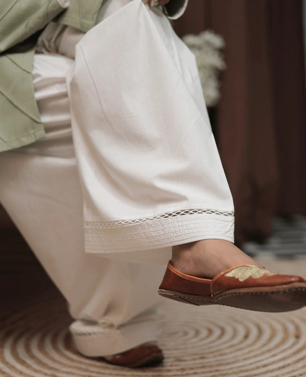 Bin Saeed White Farshi Shalwar With Lace Detailing