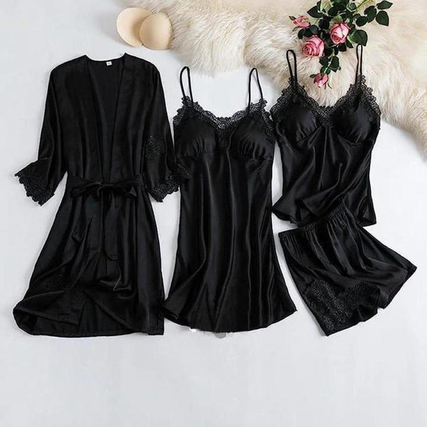 Luxurious Silk Gown Set | Black