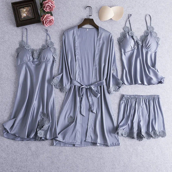 Luxurious Silk Gown Set | Grey