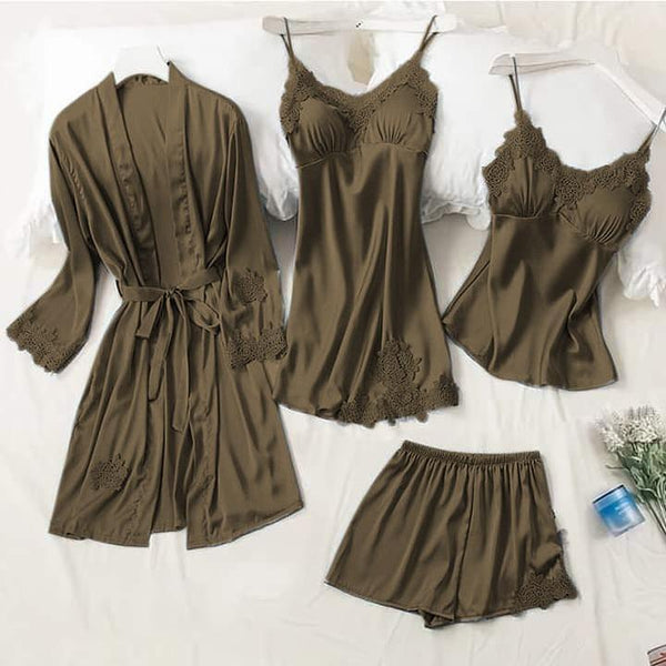 Luxurious Silk Gown Set | Olive