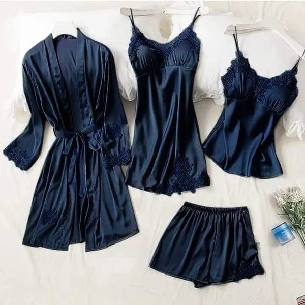 Luxurious Silk Gown Set | Navy