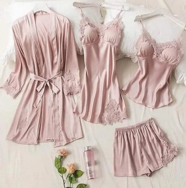 Luxurious Silk Gown Set | Blush